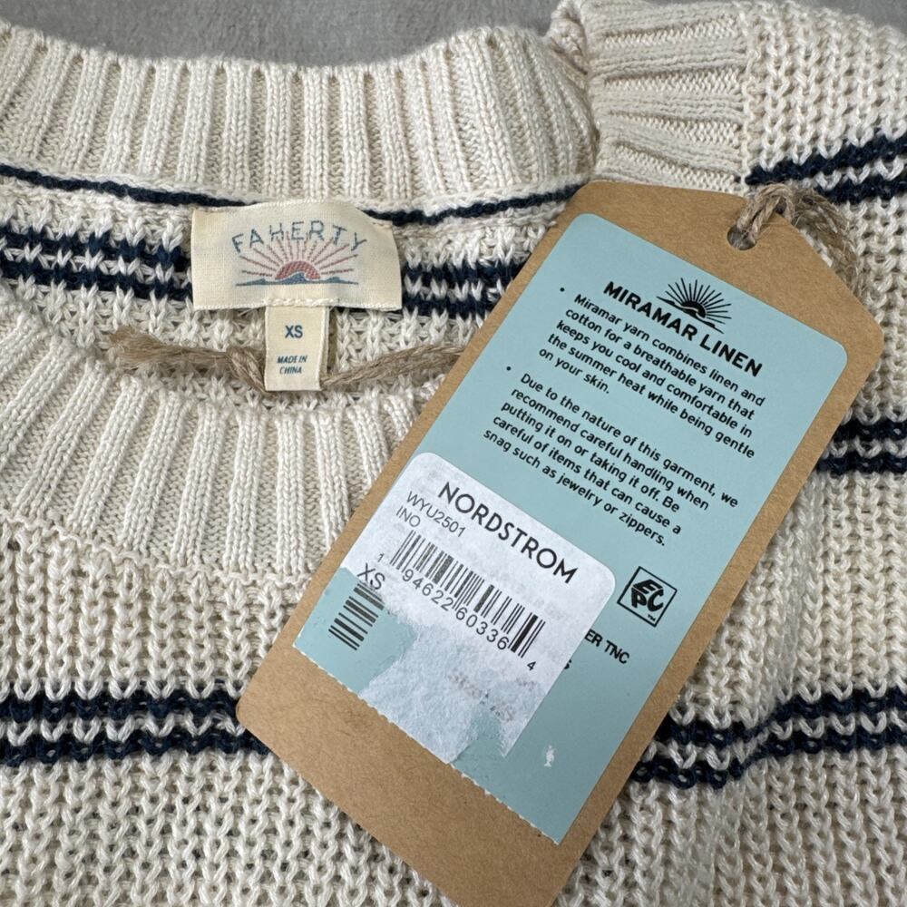 Faherty NEW Miramar Sweater Tank Women XS Cream Navy Stripe Linen Blend Nautical - Picture 6 of 8